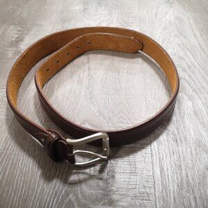 Men's Dark Brown Genuine Leather Belt with Heavy Metal Buckle